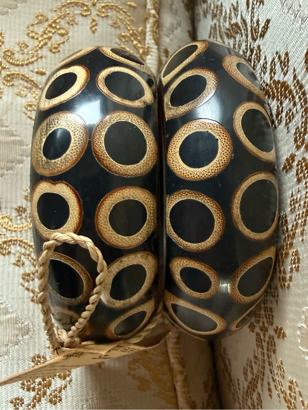PAIR Hand-Carved Boho Indonesian Black and Brown Sono Wood Bangles Set 2 1980s